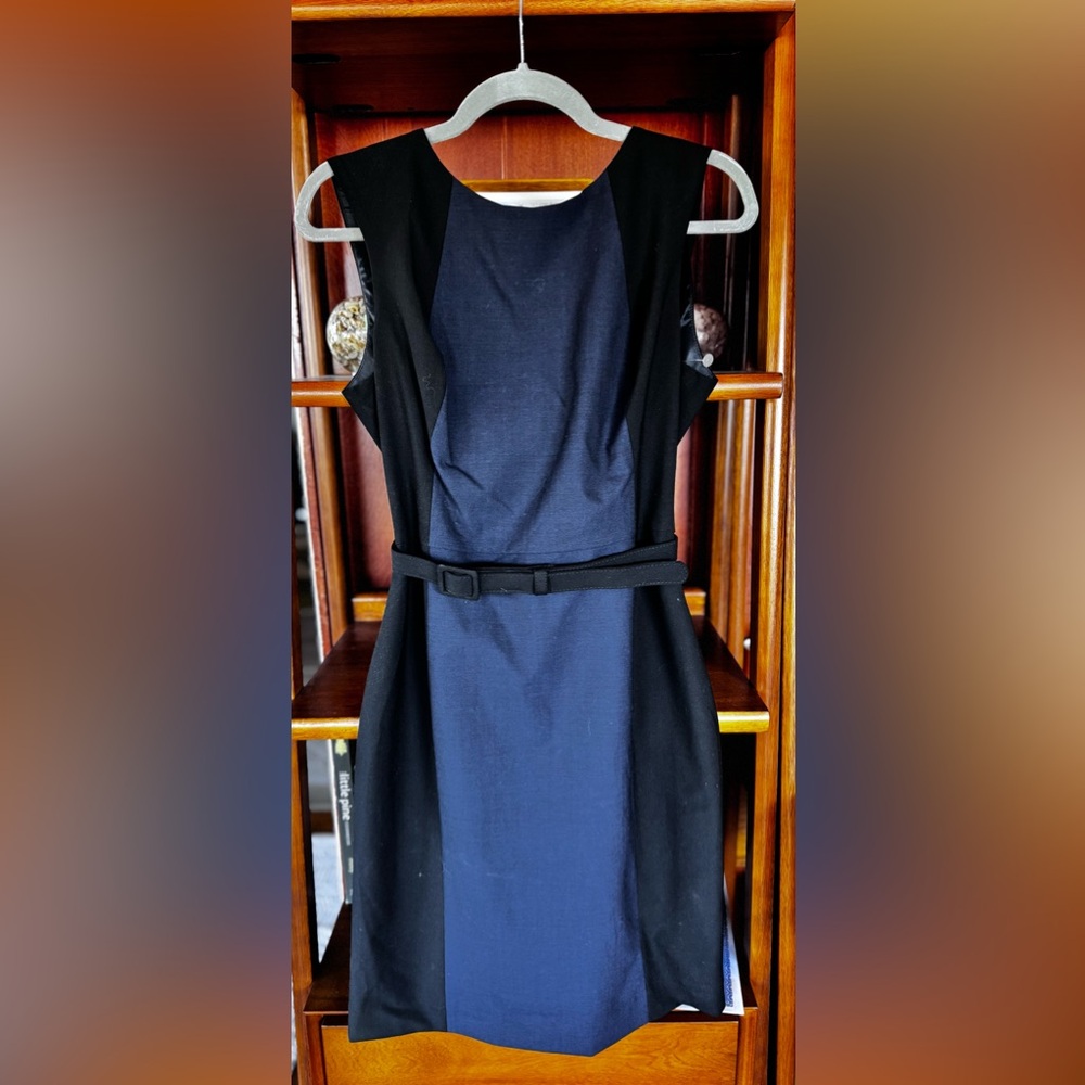 Banana Republic Blue/Black wool/spandex lined dress. Size 6